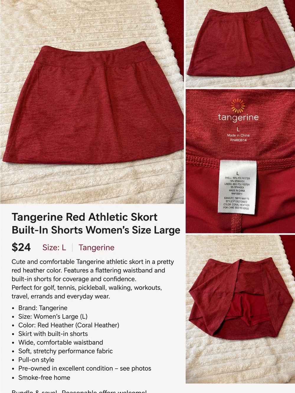 Tangerine Red Skirt with Built-In Shorts